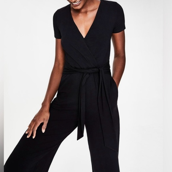 Boden Ellen Jersey Knit Wide Leg‎ Cropped Jumpsuit Black Women’s Size 4 - Picture 2 of 13